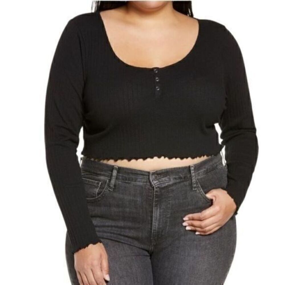 Nordstrom Bp Long Sleeve Henley Crop Top Green 3X NWT